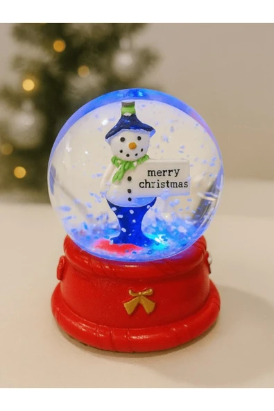 Yeni Yılın En Güzel Hediyesi Yılbaşı Kardan Adam Merry Christmas Figürlü Led Işıklı 9 cm Kar Küresi ürün görseli 1