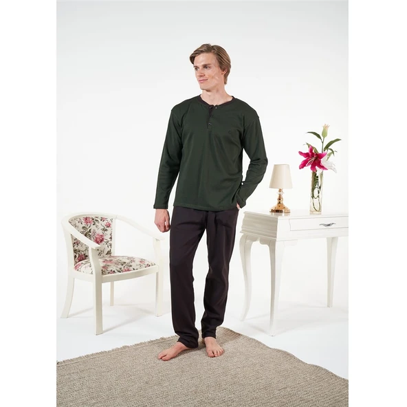 Estiva Penye İnterlok Kareli Uzun Kol Erkek Pijama Takım - Resim 4