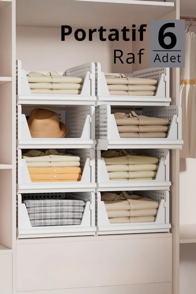 Mithra Life 6 lı Kayar Raf Organizer – Beyaz Dolap İçi Kıyafet, Aksesuar Düzenleyici MIT1262 - Resim 3