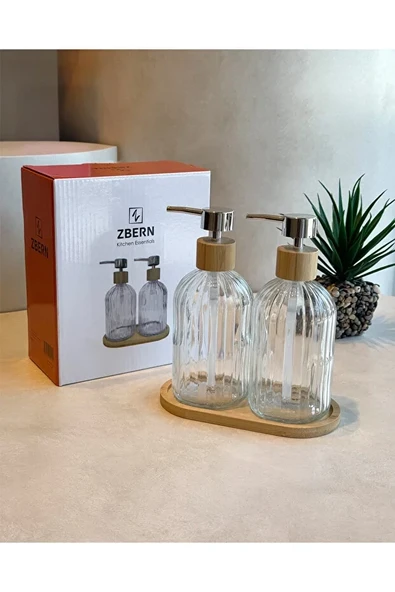 Zbern Home 2li Bambu stantlı Cam Sıvı sabunluk seti - 3