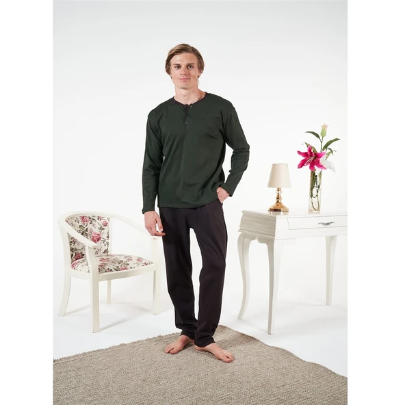 Estiva Penye İnterlok Kareli Uzun Kol Erkek Pijama Takım - Resim 3