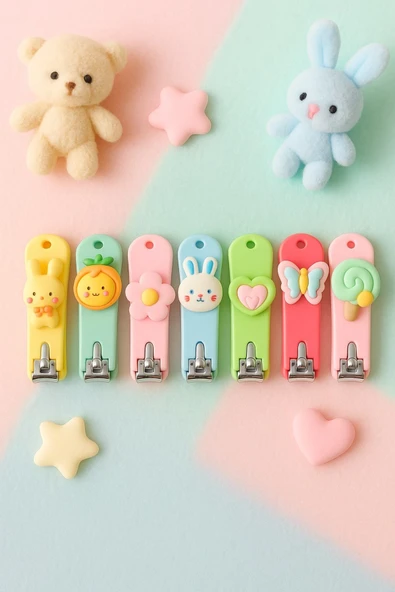 Bebek Çocuk Renkli Figür Tırnak Makası 2 Adet Karakterli Şirin Tırnak Makası Pratik Güvenli Kullanım