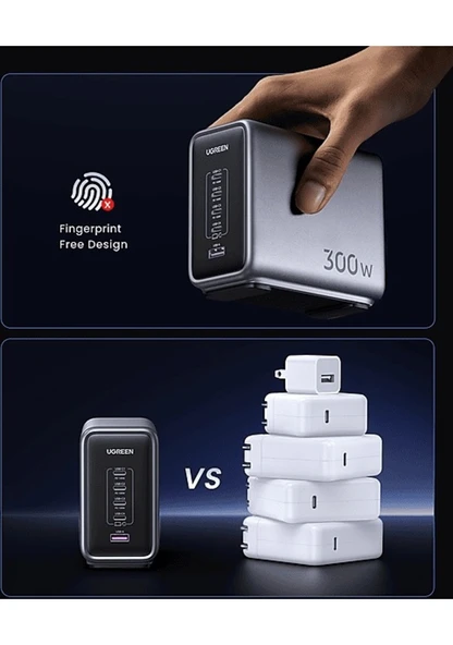 Ugreen Nexode 300w Gan 5 Portlu Hızlı Şarj Cihazı Istasyonu, 4xusb-c, 1xusb-a, Gri - 90903b - 4