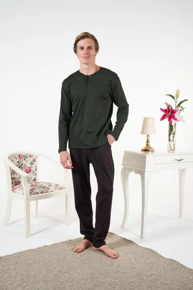 Estiva Penye İnterlok Kareli Uzun Kol Erkek Pijama Takım - Resim 7