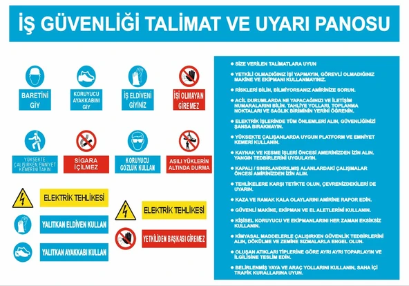 İş Güvenlik Talimatı ve Uyarı Panosu Sticker 20X28 Cm - 1