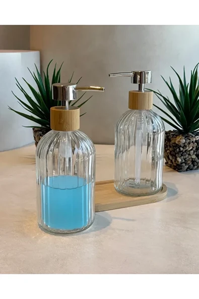 Zbern Home 2li Bambu stantlı Cam Sıvı sabunluk seti