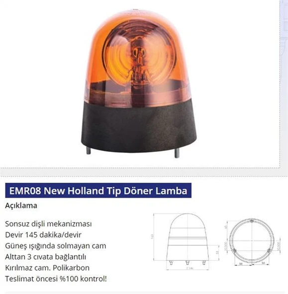 Emr 12V Döner Lamba New Holland Tip - 1