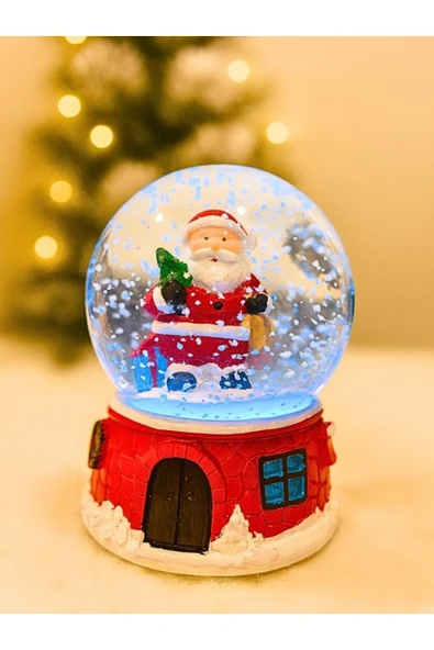 2026 Yılbaşı Yeni Yılın En Güzel Hediyesi Noel Baba Hediye Torbası Temalı Led Işıklı 9 cm Kar Küresi