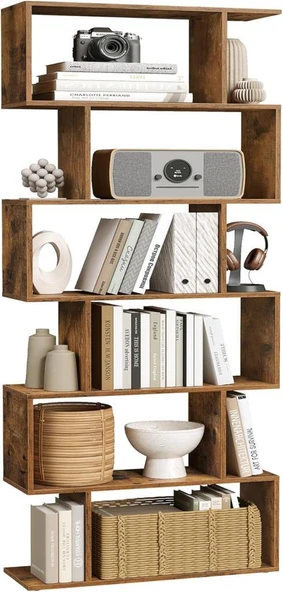 Vasagle Kitap Rafı, 6 Katlı Raf, Ayaklı Raf, Ofis Rafı, Bağımsız, Dekoratif Raf, Sunum için, Modern, Oturma Odası, Yatak Odası, Ofis, Vintabraun LBC61BX Teşhir