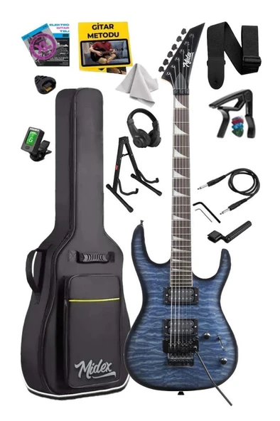 Midex Crade-ST Blue Rosewood Klavye Super Strat Kasa HH Yüksek Kaliteli Elektro Gitar ürün görseli 1