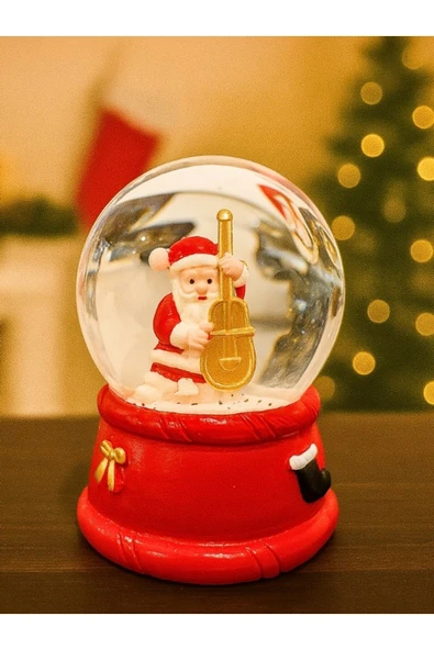 Yeni Yılın En Güzel Hediyesi 2026 Yılbaşı Çello Çalan Noel Baba Temalı Led Işıklı 9 cm Kar Küresi ürün görseli 1