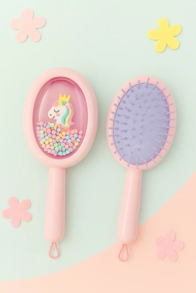 1 Adet Pembe Unicorn Figürlü Renkli Boncuklu Çocuk Saç Tarağı Fırçası Kolay Taranma Saçları Acıtmaz - Resim 2