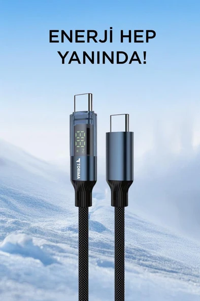 Torima U22 Siyah Type-C to Type-C 60W Hızlı Şarj Kablosu – LED Ekranlı, Dayanıklı Örgü Kablo - Resim 3