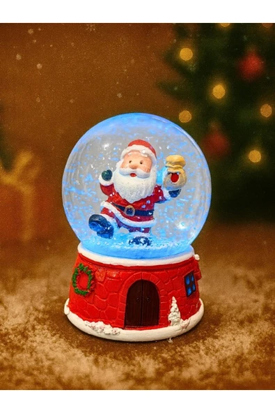 Dekoratif 2026 Yılbaşı Yeni Yılın En Güzel Hediyesi Noel Baba Temalı Led Işıklı 9 cm Kar Küresi - Resim 2