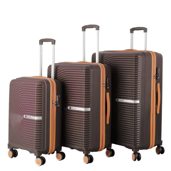 MÇS 3lü Set Kırılmaz Silikon Seyahat Valizi Bavulu V374 Kahve/Şamp