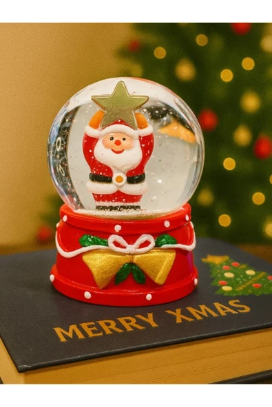 Yeni Yılın En Güzel Hediyesi 2026 Yılbaşı Yıldız Tutan Noel Baba Temalı Led Işıklı 9 cm Kar Küresi - 2