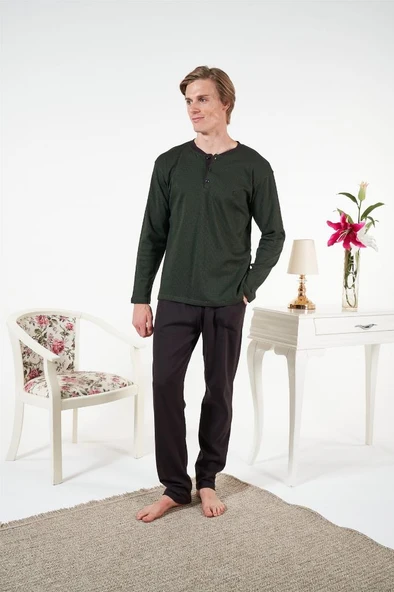 Estiva Penye İnterlok Kareli Uzun Kol Erkek Pijama Takım - Resim 8