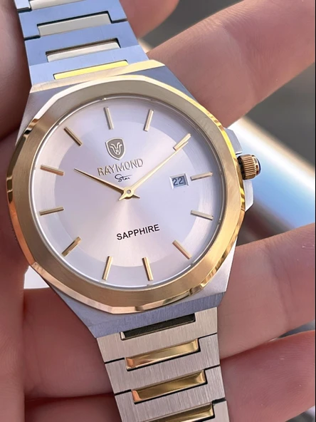 Raymond Nişan Ve Damatlara Özel Çelik Kordon 2 Yıl Garantili 5 Atm Erkek Kol Saati+Bileklik RMD.34 - 4