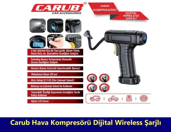 Carub Hava Kompresörü Dijital - Wireless Şarjlı - 1