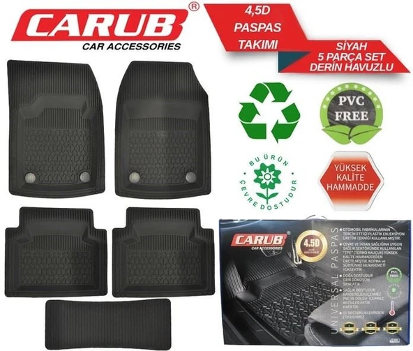 Carub Paspas 4.5 D Derin Havuzlu Lüx 5 Parça Siyah Kutulu - 1