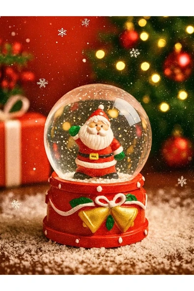 Yeni Yılın En Güzel Hediyesi Dekoratif 2026 Yılbaşı Noel Baba Figürlü Led Işıklı 9 cm Kar Küresi ürün görseli 1