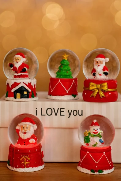 Yeni Yılın En Güzel Hediyesi Yılbaşı 5 Adet Led Işıklı 6,5 cm Noel Yeni Yıl Hediyesi Kar Küresi Seti - Resim 3