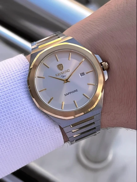 Raymond Nişan Ve Damatlara Özel Çelik Kordon 2 Yıl Garantili 5 Atm Erkek Kol Saati+Bileklik RMD.34 - 3