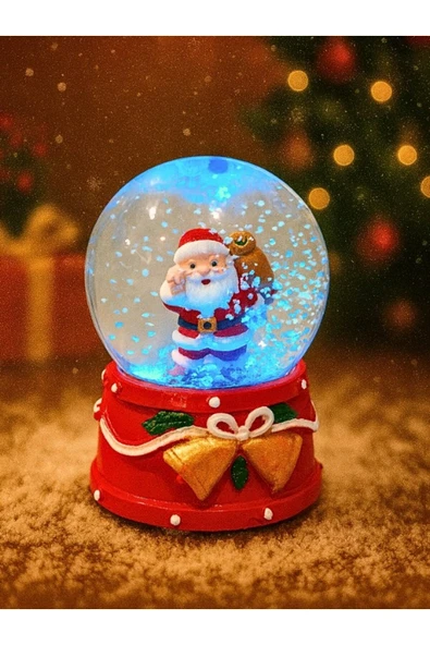 Yeni Yılın En Güzel Hediyesi Dekoratif 2026 Yılbaşı Led Işıklı 9 cm Noel Baba Figürlü Kar Küresi - Resim 3