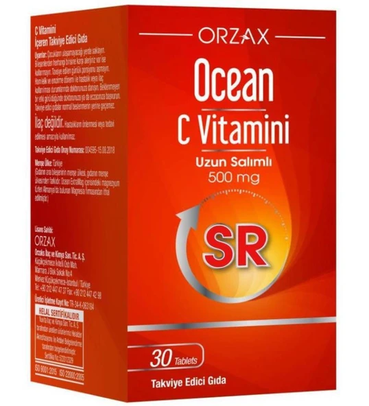 Orzax Ocean Vitamin C SR 500mg 30 Tablet | Uzun Salımlı ürün görseli