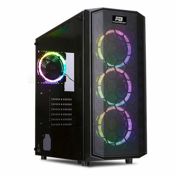 PowerBoost X58 USB 3.2 RGB ATX Mid Tower Siyah Kasa ürün görseli 1