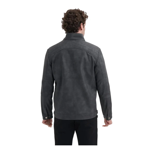 Erkek PU Deri Mont 10620 Siyah - 4