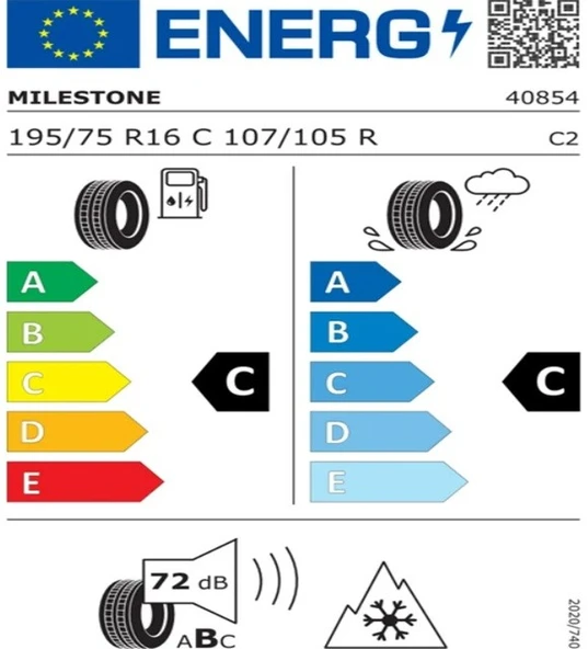 Milestone 195/75 R16 C TL 107/105R 8PR WINTIDE Hafif Ticari Kamyonet Kış Lastiği (Üretim Tarihi:2025) - Resim 2