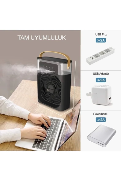 Taşınabilir Işıklı 5 Spreyli Vantilatör Buzlu Buharlı Vantilatör Mini Fan Nemlendirici - 3