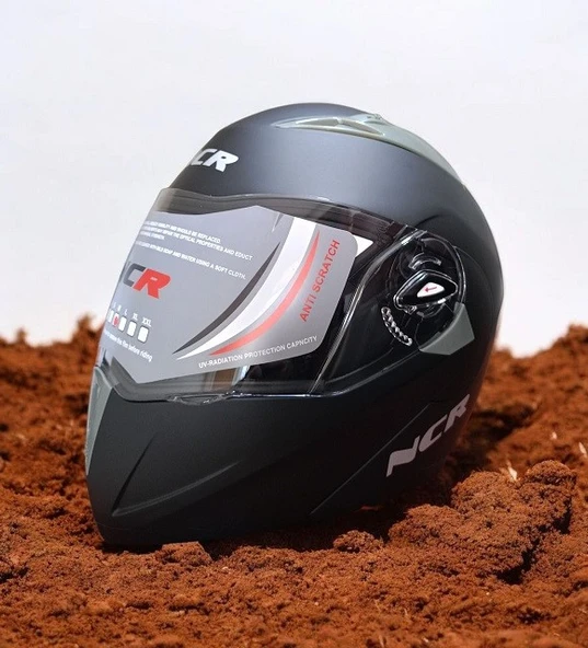 NCR-158 ÇENE AÇILIR GÖZLÜKLÜ E-CE BELGELİ KASK MAT SİYAH - Resim 3