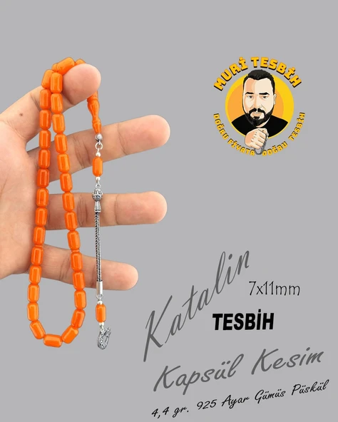 MURİ TESBİH 4,4 GR 925 AYAR GÜMÜŞ PÜSKÜL BEKİR ENSARİ KATALİN KAPSÜL KESİM 7X11 - 1