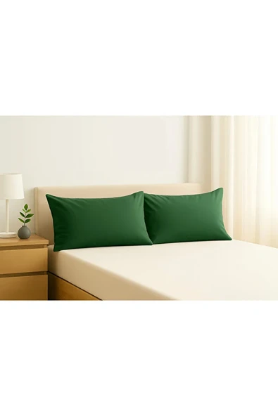 2’li Yastık Kılıfı 50x70 cm Zeytin Yeşili Pamuklu Fermuarsız ürün görseli