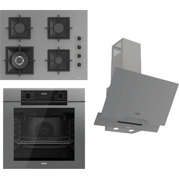 Ferre Fryart-Sılentart Serisi Gri Set (SC408-WFA + QEP63CPR +D065-SA) - Döküm Izgara / 65 cm Ocak - 1
