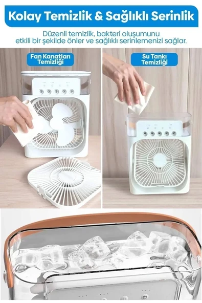 Taşınabilir Işıklı 5 Spreyli Vantilatör Buzlu Buharlı Vantilatör Mini Fan Nemlendirici - 3