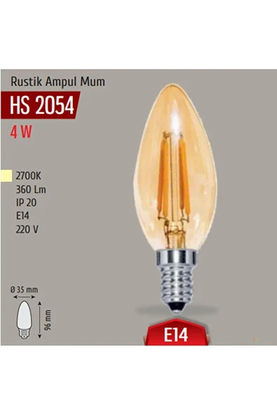 Rustik LED Ampul 4W E14 2700K Sarı Işık Şeffaf Cam - 2