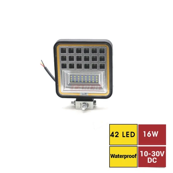 Carub Off-Road 10-30V 42 Led Kare Beyaz Sarı Kırmızı - 1