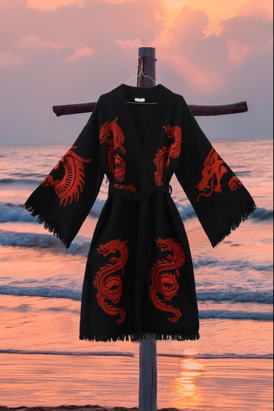 Varol Organik %100 Pamuk Kimono Yaka Sabalık Bornoz - Viserion - Resim 2