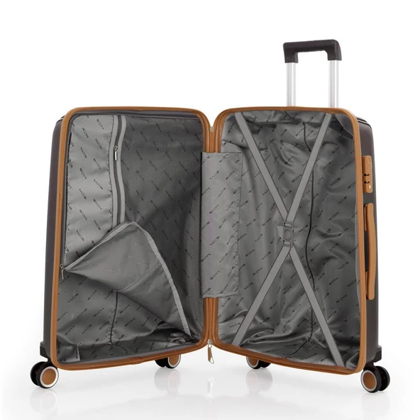 MÇS Bavul Büyük ve Orta 2li Set Silikon Valiz V305 Kahve/Şampanya - 2