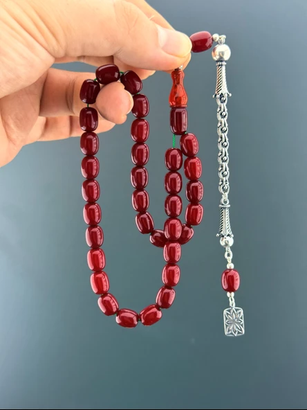 MURİ TESBİH 5,9 GR 925 AYAR GÜMÜŞ PÜSKÜL SIKMA KEHRİBAR KAPSÜL KESİM 8X10,25 - 4