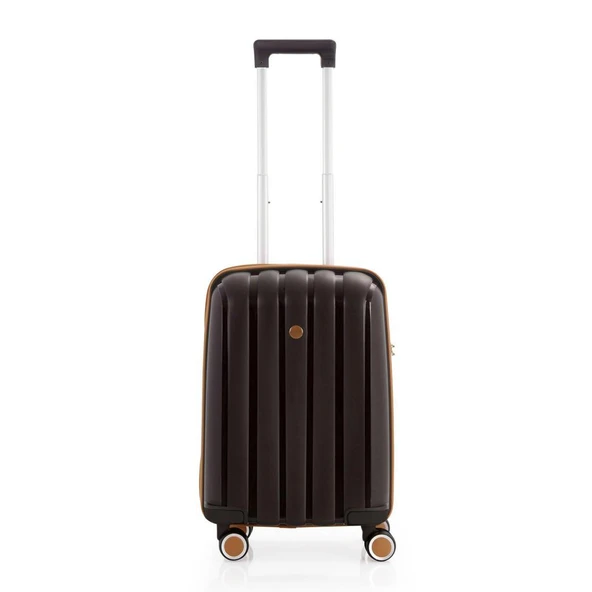 MÇS Bavul Orta ve Kabin 2li Set Silikon Valiz V305 Kahve/Şamp - Resim 5