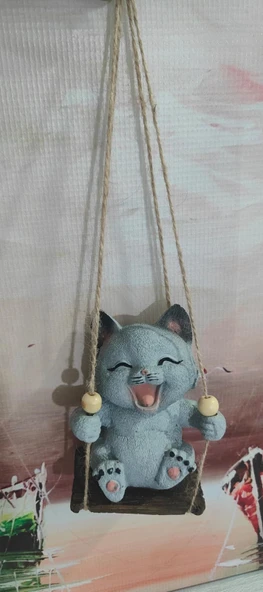 Sallanan Kedi Polyester Duvar Balkon Bahçe Süsü GRİ RENK - 2