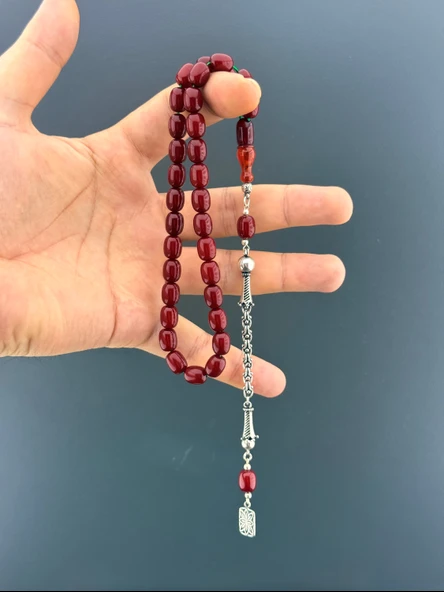 MURİ TESBİH 5,9 GR 925 AYAR GÜMÜŞ PÜSKÜL SIKMA KEHRİBAR KAPSÜL KESİM 8X10,25 - 2