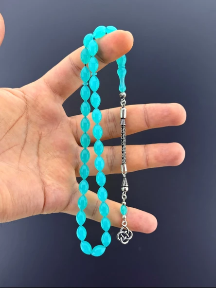 MURİ TESBİH 4,6 GR 925 AYAR GÜMÜŞ PÜSKÜL SUAT YEŞİLYURT UÇAK CAMI BEYZİ KESİM 7X11 - 2