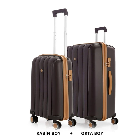 MÇS Bavul Orta ve Kabin 2li Set Silikon Valiz V305 Kahve/Şamp ürün görseli