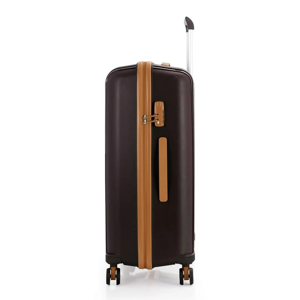 MÇS Bavul Büyük ve Kabin 2li Set Silikon Valiz V305 Kahve/Şamp - 4