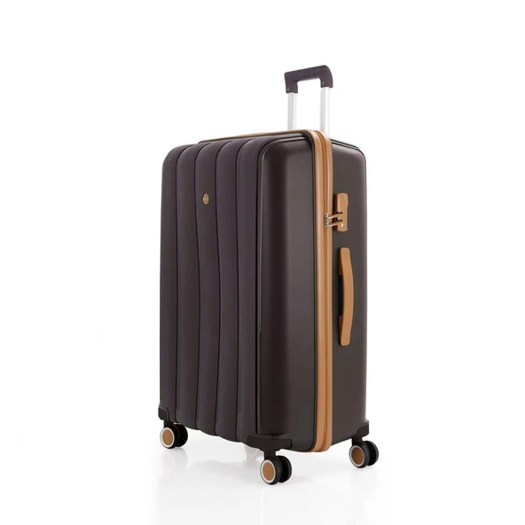 MÇS Bavul Orta ve Kabin 2li Set Silikon Valiz V305 Kahve/Şamp - Resim 2